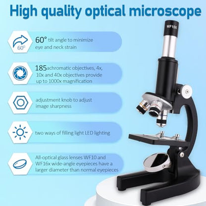 Microscope 40X-2500X Magnification with 4.3-inch Display, Wide-Angle 10X and 25X eyepieces, and Built-in 5-megapixel Camera for School Labs, Animal Husbandry (Black) - color: black