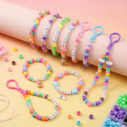 Gionlion 1000PCS Pony Beads Bulk Bracelet Making Kit, 24 Colors Kandi Beads for Bracelets and Jewelry Making, Letter Beads and Charms for DIY Hair Braiding, Craft and Gift for Girls