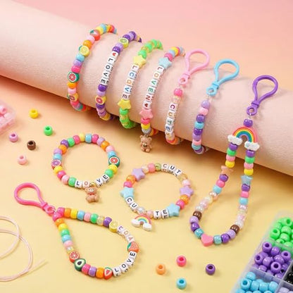 Gionlion 1000PCS Pony Beads Bulk Bracelet Making Kit, 24 Colors Kandi Beads for Bracelets and Jewelry Making, Letter Beads and Charms for DIY Hair Braiding, Craft and Gift for Girls
