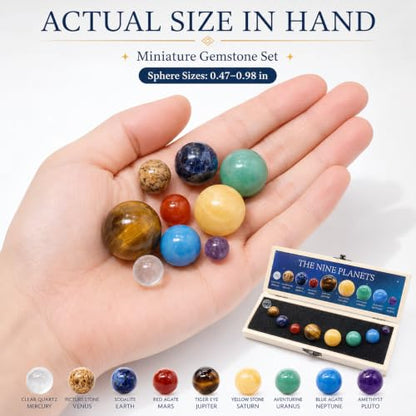 9 Planets Solar System Gemstone Set with Wooden Display Box