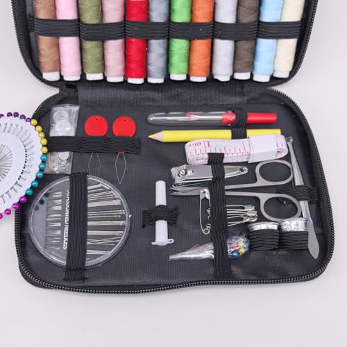 130PCS Sewing Kit with Case,Marcoon Needle and Thread Kit with Sewing Supplies and Accessories for Kids,Adults,Beginner,Home,Travel,Emergency Including Scissors,Measure Tape,Needle Threader - color: 130pcs-black