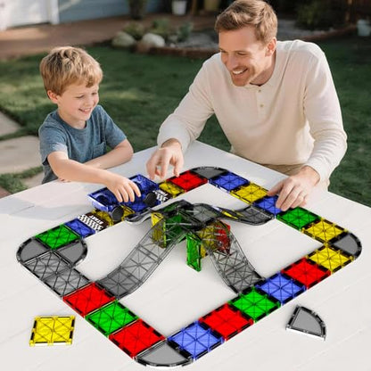 Magnetic Downhill Racer Track: 40pc Blocks Set w Car, STEM Toy 3-8 - size: 40 Pieces