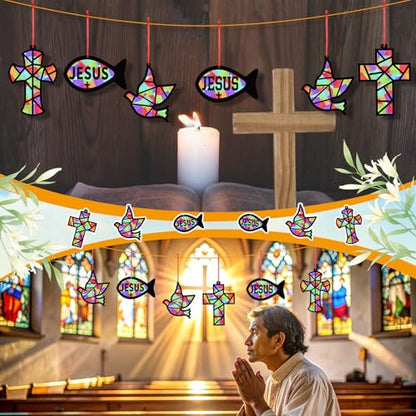 Sinload 24 Sets Religious Sunday School Cross Fish Dove Tissue Paper Crafts - style: Dove Fish Cross