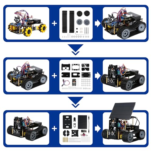 5-In-1 ESP32 Smart Camera Solar Robot Tank Car Kit, STEM Toy Robotics Kit for Kids Age 8-16 Boy, APP & Remote Control 4WD Car with 3MP Camera, Arduino Educational Science Coding Kit Gift for 12+ Teens - color: Black