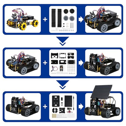 5-In-1 ESP32 Smart Camera Solar Robot Tank Car Kit, STEM Toy Robotics Kit for Kids Age 8-16 Boy, APP & Remote Control 4WD Car with 3MP Camera, Arduino Educational Science Coding Kit Gift for 12+ Teens - color: Black