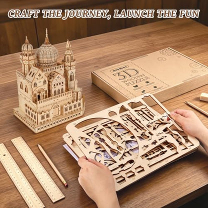 3D Wooden Puzzles for Adults, DIY Dreamy Castle Model Kit with Spark Light