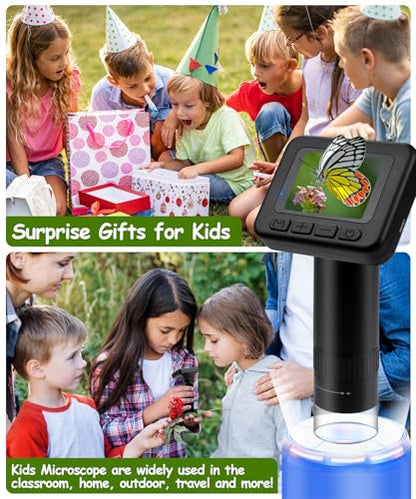 Handheld Microscope for Kids - 1000X Portable Microscope for Kids, Photo and Video Microscopes 2in Screen, Science Kit Gift for Kid Adults Boys Girls, Digital Coin Magnifier, 32GB, 5Pcs Sample Slides