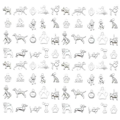 WOCRAFT 60pcs Bright Silver Dogs Bracelet Charms for Jewelry Making Sets DIY Necklace Bracelet Keychain Crafting Charms Kit Craft Supplies (SN861) - color: Bright Silver, size: Dogs Charms