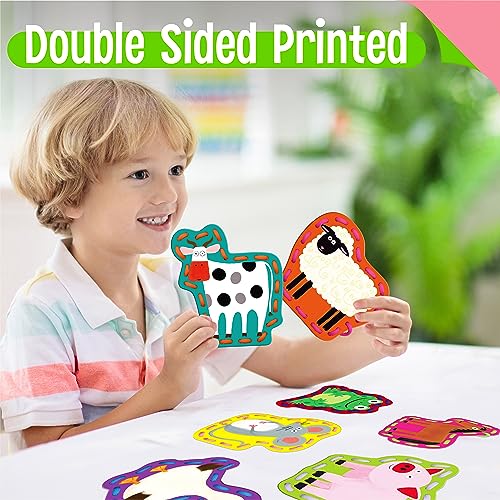 SpriteGru 9 Pieces Kids Lacing Cards, Double Sided Sewing Cards in 9 Farm Themed Cards with 9 Colorful Laces, Imagination Development Lacing Toys Games for Children Educational and Learning Activity - color: Farm Themed-A