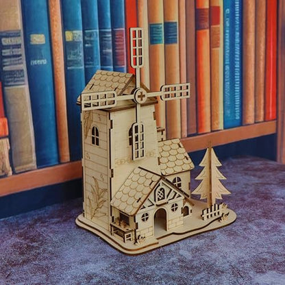 3D Wooden Puzzle Windmill Mill Design Model Kit, DIY Creative Assembly Building Set for Adults, Christmas