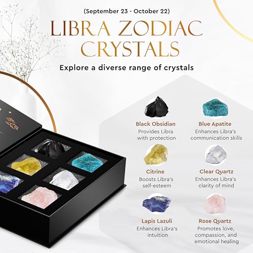 Wyspell Libra Crystal Set - 6 Raw Libra Healing Stones - Zodiac Gifts - color: Libra