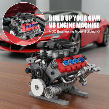 V8 Engine Building Set for Adults, Build Your Own MOC Mini V8 Engine STEM Model Toy with Motor, Model kit that Run, Car Engine Building Blocks for Teens & Kids Boys (1189PCS) - style: T2019