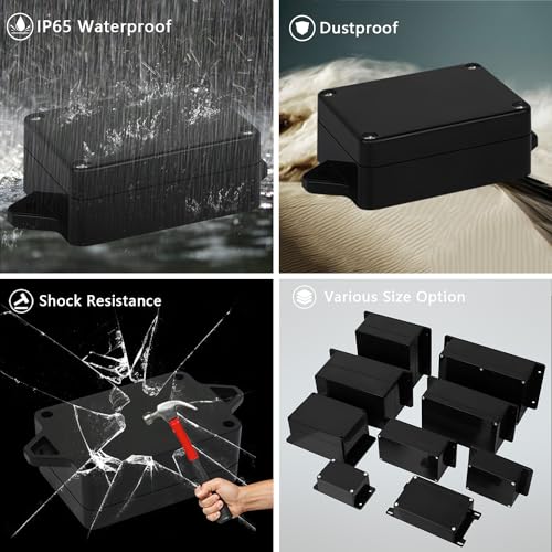 Junction Box Waterproof Dustproof IP65 ABS Plastic Universal Electric Project Enclosure Black with Fixed Ear 3.26"x 2.28"x 1.29"(83 x 58 x 33 mm)(Pack of 2) - size: 3.26"x 2.28"x 1.29"(2 Pack)
