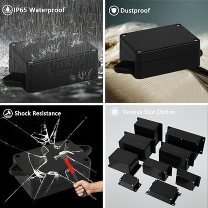 Junction Box Waterproof Dustproof IP65 ABS Plastic Universal Electric Project Enclosure Black with Fixed Ear 3.26"x 2.28"x 1.29"(83 x 58 x 33 mm)(Pack of 2) - size: 3.26"x 2.28"x 1.29"(2 Pack)