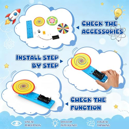 Outus 12 Pack STEM Craft Set for Kids 8-12 Newton's Color Disc Kits STEM Robot Kit Toys Educational Robotics DIY Project for Kids Classroom Activities Science Experiments and School Clubs