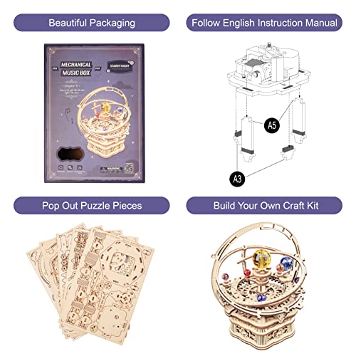 RoWood 3D Wooden Puzzles for Adults, Music Box Puzzle DIY Wood Building Model Kits, Home Decorative Arts and Crafts Gift for Her on Birthday Christmas