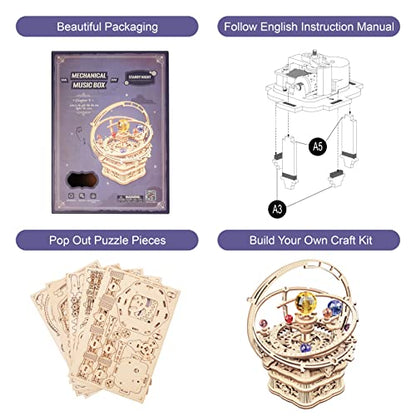 RoWood 3D Wooden Puzzles for Adults, Music Box Puzzle DIY Wood Building Model Kits, Home Decorative Arts and Crafts Gift for Her on Birthday Christmas