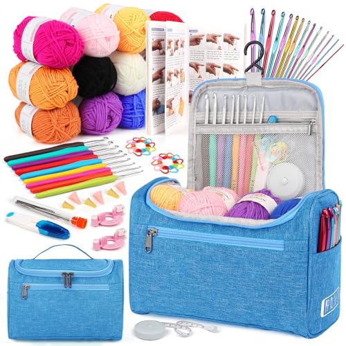 Aeelike Crochet Kits for Beginners Adults Kids, Complete Crochet Set, Blue - color: Light Blue