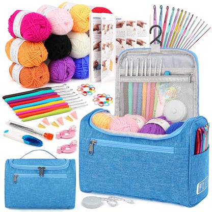 Aeelike Crochet Kits for Beginners Adults Kids, Complete Crochet Set, Blue - color: Light Blue