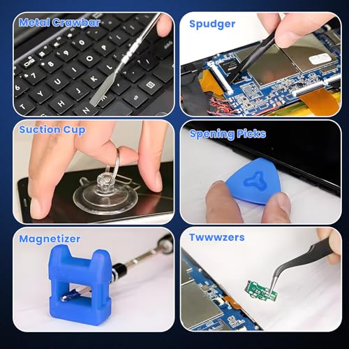 142Pcs Precision Screwdriver Set for Electronics–Multi-Bit Repair Tool Kit for iPhone,MacBook,Laptop,Tablet,PS4,Xbox,Nintendo|Magnetic Mat,ESD Tweezers,Suction Cup&Spudger|Comes with Repair Tool Bag - color: 142 Pcs