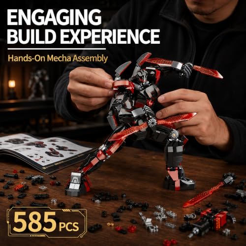 Black Wanderer Mech Building Block Set for Mecha Fans 585 Pcs - style: Black Robot