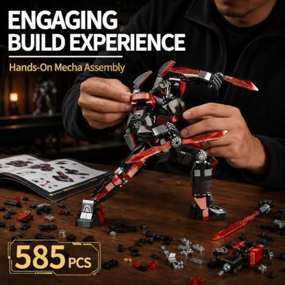 Black Wanderer Mech Building Block Set for Mecha Fans 585 Pcs - style: Black Robot