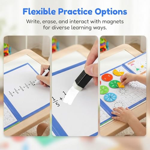 Montessori Magnetic Educational for Kids Visual Learners, Practical Fractions Demonstration Book with Circles and Tiles for Home School and Classroom (MID, Magnetic Fraction Puzzle)