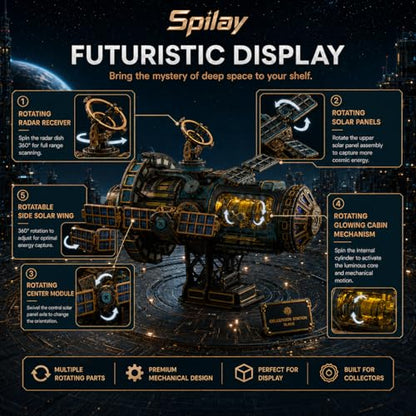 Spilay Mechanical 3D Wooden Puzzle for Adults, Wood Model Building Kit - color: Celestigon Station（black）
