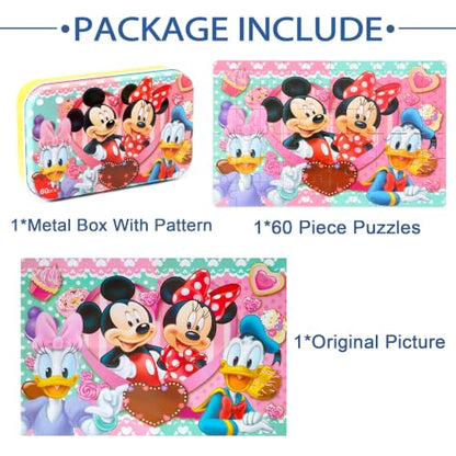 Puzzles for Kids Ages 4-6, 60 Piece Puzzles for Kids Ages 3-5 in Metal Box - color: Pink