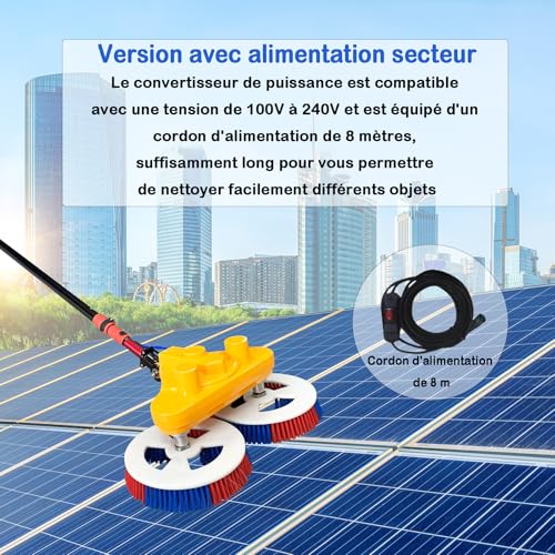 Cleaning Brush, 11 FT Adjustable Water Fed Pole Cleaning Kit, Solar Panel Cleaning Kit, Water Fed Pole Cleaning Equipment,Double-Head Automatic Cleaning Brush, with Power Converter - color: 11ft-inverter