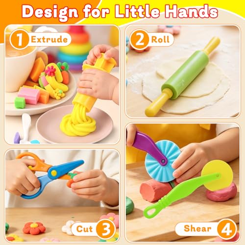 LCY WEDSHI Dough Play Tool Set, 43 Pcs Dough Tools Sets for Kids Ages 4-8 with Storage Container, Dough Accessories Includes 3D Dinosaur Molds, Animal Molds, Cutters Roller, Rolling Pins