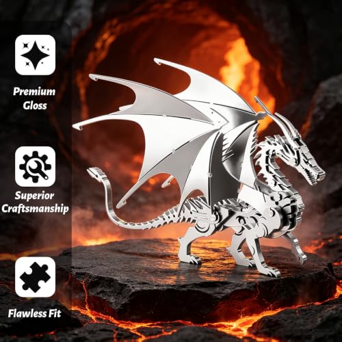 FILASLFT 3D Metal Puzzles for Adults,Mechanical Model Fire Breathing Dragon - color: A2-fire Breathing Dragon-silvery