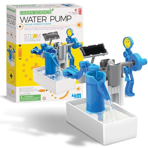 4M Green Science Hybrid Solar Water Pump Kit for Kids Ages 5-12 – STEM Experiment with Solar or Battery Power, DIY Renewable Energy Toy, Educational Science Gift - style: Green Science Hybrid Solar Power Water Pump Science Kit
