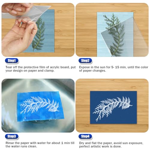 Sun Print Cyanotype Paper Kit, 50 Sheets A6 Cyanotype Papers with 1 Sheet Acrylic Panel, High Sensitive Nature Solar Activated Sun Printing Art Supplies for Arts Crafts DIY Project
