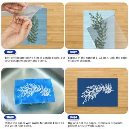 Sun Print Cyanotype Paper Kit, 50 Sheets A6 Cyanotype Papers with 1 Sheet Acrylic Panel, High Sensitive Nature Solar Activated Sun Printing Art Supplies for Arts Crafts DIY Project