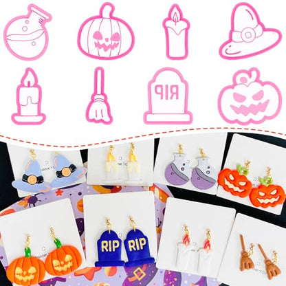 Xaekicr Halloween Polymer Clay Cutters Set – 8pcs Halloween Clay Cutters for Polymer Clay Jewelry, Clay Earring Cutters and Molds – Pumpkin, Tombstone, Witch Hat Clay Tools for DIY Crafts - color: C color
