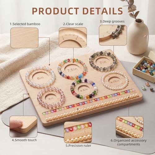 YCGY Premium Bamboo Bead Board for Jewelry Making, DIY Bracelet Beading Board with Compartments for Bracelet & Necklace Crafting and More
