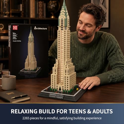 Mould King 22036 Building Set - 2265+ Piece LED Light Up Skyscraper Model Kit for Adults, 64.5cm Tall Art Deco Building, Ages 14+