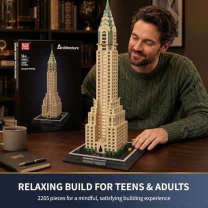 Mould King 22036 Building Set - 2265+ Piece LED Light Up Skyscraper Model Kit for Adults, 64.5cm Tall Art Deco Building, Ages 14+