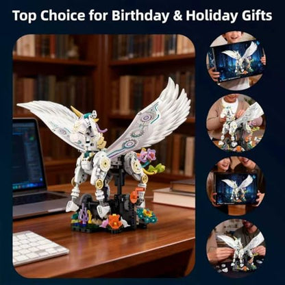 Unicorn Building Set 800+ Pcs STEM Toy Ages 8-12, Walking & Flapping Wings, Compatible with Major Building Blocks, Gift for Boys Girls