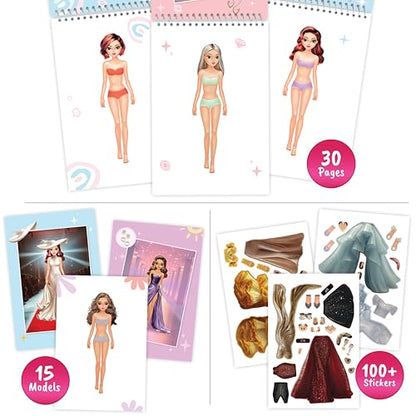 BSCOOL Fashion Sticker Book for Kids Girls Activity Design - color: Sticker Dress Up Fashion Runway