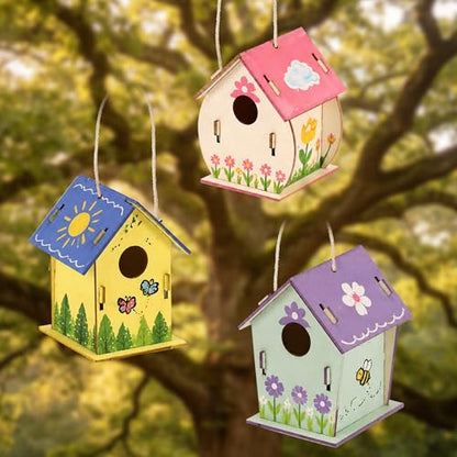 BlockPro 24 Pack Bird House Kits for Kids with Paint & Brushes, DIY Wooden Birdhouse Painting Set, Spring Summer Arts Projects, Educational Craft Gift for Birthday, Party, Parent-Child Activities
