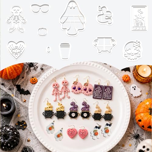 11 Pcs Spooky Halloween Polymer Clay Cutters Set - Skeleton, Skull & Tarot Themed Clay Cutters for Polymer Clay Jewelry Making, Fit Halloween Party Gift - color: Geometry-11pcs