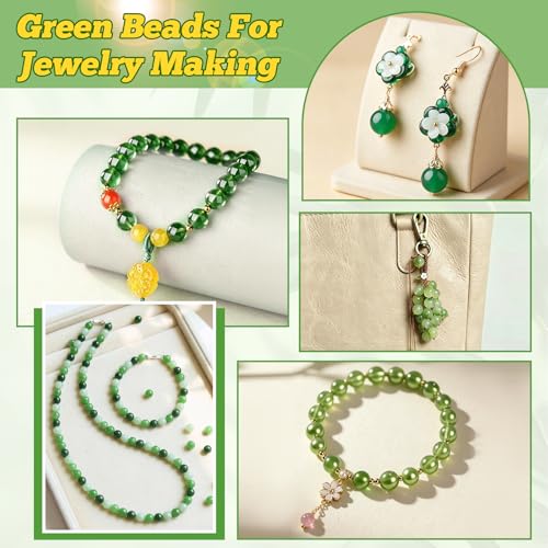 FOGWOWO 2628 Pcs Beaded Plant Kit,Glass Green Beads for Beaded Plants - color: Green C (No Pot & Foam)