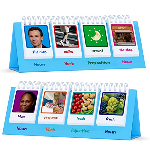 Sentence Flip Charts, 80 Double Sided Cards in Noun/Verb/Adjective/Preposition 40 New Sentence Building Freestanding Flip Chart Educational Learning Tool for School Supplies - style: Sentence-A