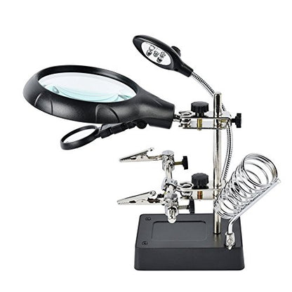 Helping Hands Soldering Station, LED-lit Magnifying Glass Alligator Clips