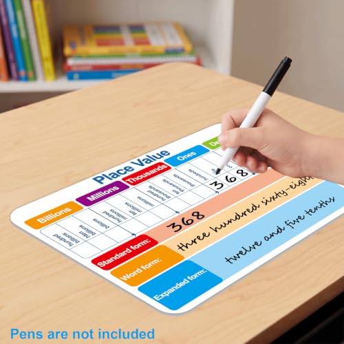 24Pcs Place Value Double Sided Cardboard for Students Dry Erase Boards Billions to Decimal Numbers Portable Math Manipulatives Thickened Whiteboard for Teacher Teaching Tool Portable Learning 12" x 9"
