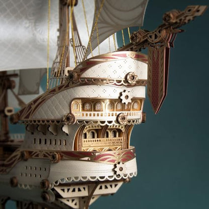 Helixsun 3D DIY Victorian-Style Wooden Fairy Ship Detailed Assembly Model Kit (White/386 Pcs/No Glue) — Twin-masted Warship Layout with A Four-Deck Stern Castle