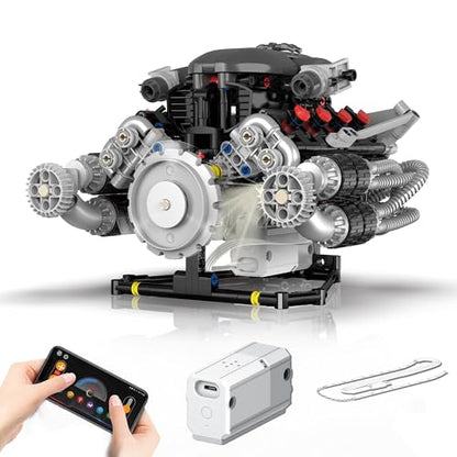 V8 Engine Model Kit that Works Visible Building Blocks Set with APP Control - size: Large