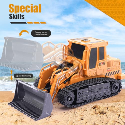 Jiakora Remote Control Front Loader - Metal Shovel, LED Working Lights, Music & 2 Rechargeable Batteries, Construction Toys for Boys Age 4 5 6 7 8 Birthday Gift - style: Front Loader